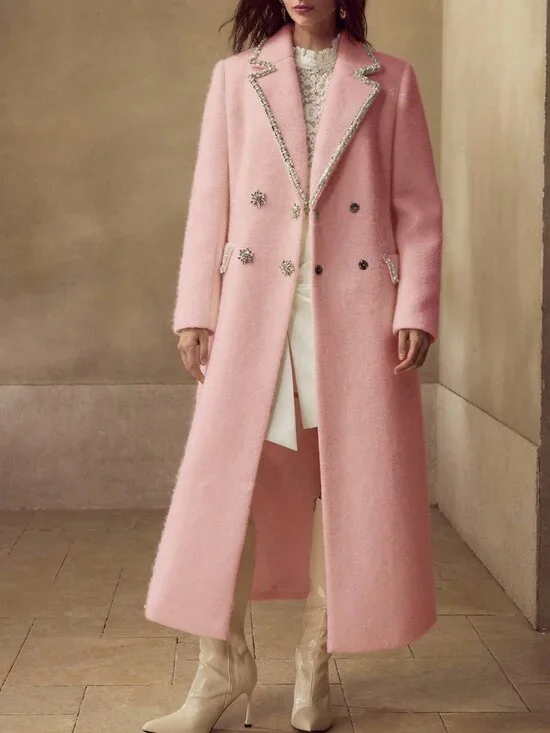 Pink Preppy Women's Rhinestone Double-Breasted Overcoat - Picture 4 of 7